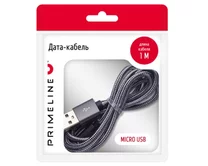 Кабель Prime Line microUSB - USB нейлон, серебро, 1м