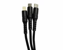 яяяКабель 3в1 Remax RC-186 Lightning+microUSB+type-C-USB черный